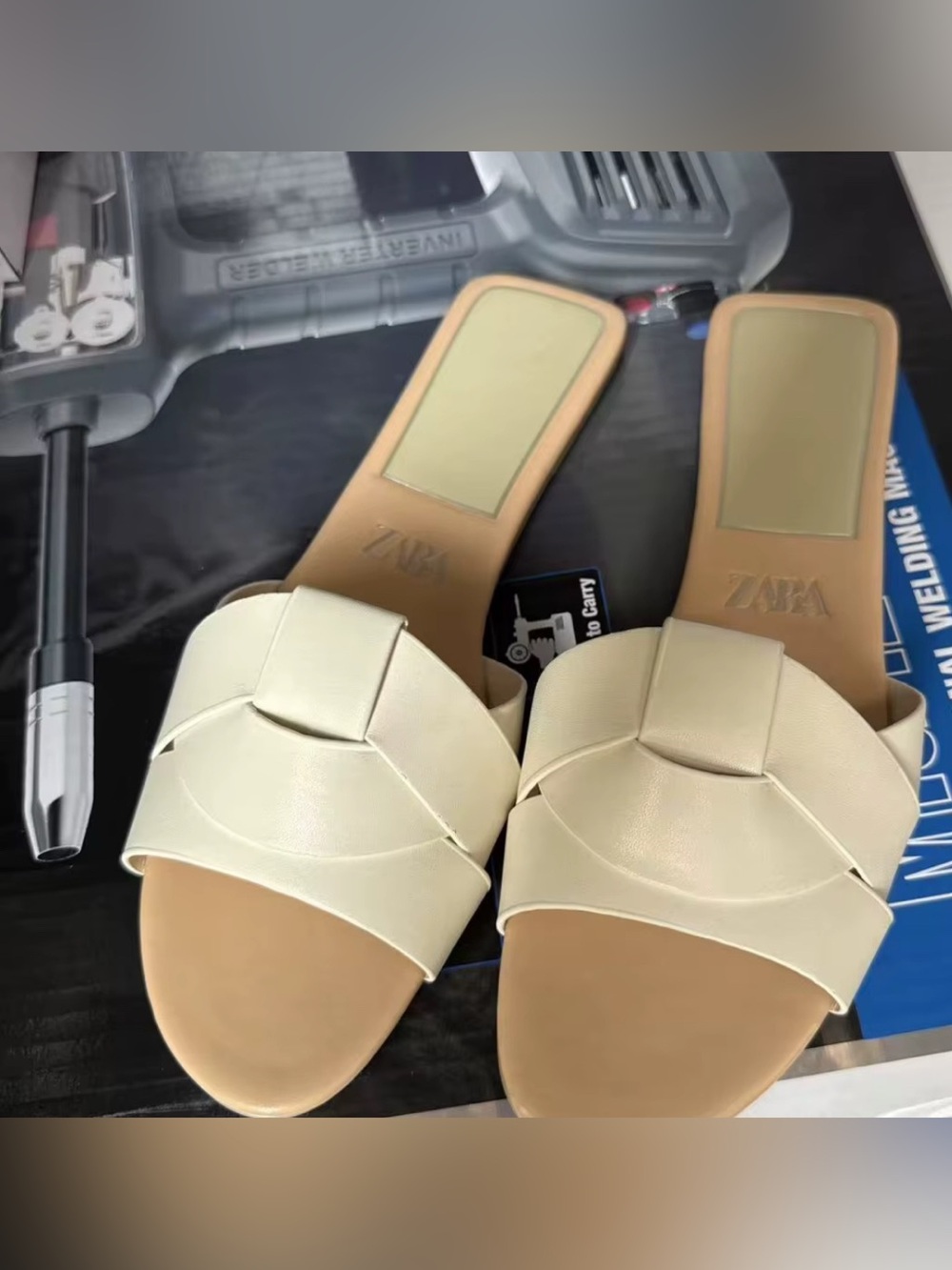 ZARA Cream Woven Slide Mules